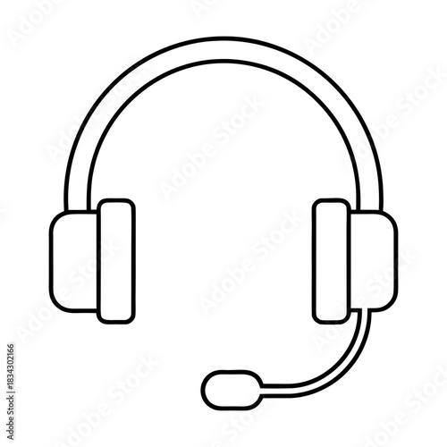 Customer Support Headset Outline Vector Illustration Transparent Background