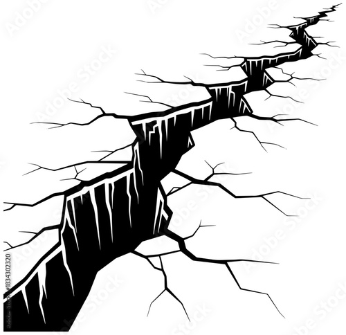 Dramatic fracture illustration showcasing structural failure, earth crack and natural disaster