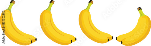 Banana Fruit Pair Collection Vector Illustration Showing Ripe Yellow Bananas in Different Positions Isolated on White Background Healthy Food Concept