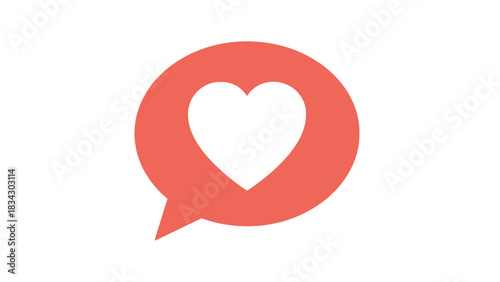 A red speech bubble with a white heart symbol inside it on a white background.