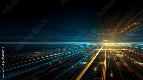Futuristic light speed data lines forming dynamic digital motion background