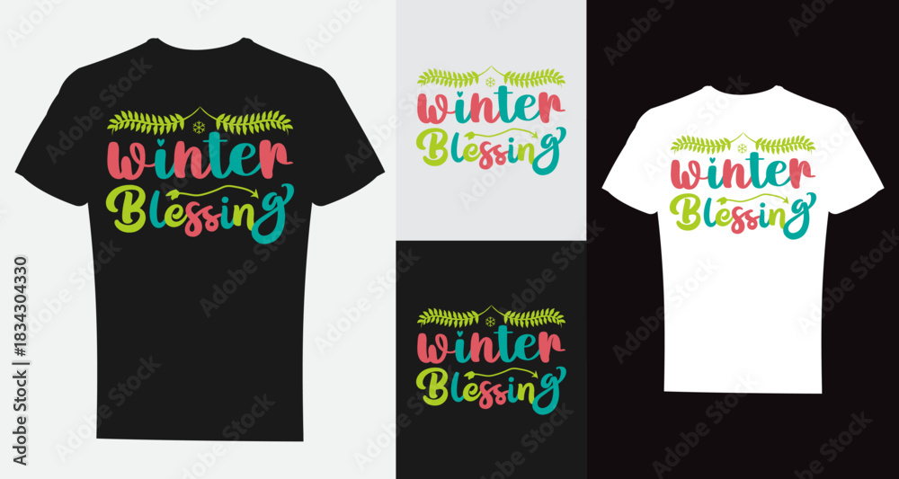 Fototapeta premium Hello Winter T-Shirt Design Template | Winter T-Shirt Vector, Hello Winter Typography, Seasonal Snowflake Graphic, Winter Apparel Print, Holiday T-Shirt Illustration, Winter Quote Shirt Design