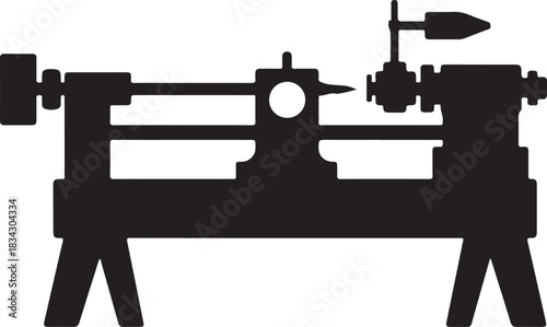 Wood turning lathe machine for woodworking and metalworking in black silhouette exactly 130 characters