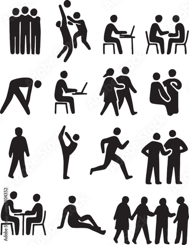 Collection of stick figure people in diverse activities and occupations