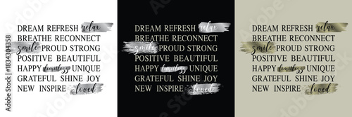 Motivational words typography t-shirt design with brush strokes positive inspirational text art