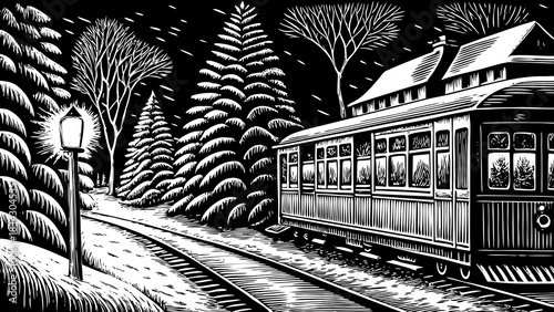 snowy train station surrounded by winter scenery, soft lighting, and peaceful atmosphere perfect for nostalgic Christmas 2026 visuals