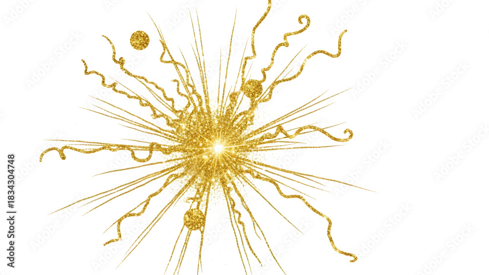 Obraz premium Golden light burst with flowing lines isolated on transparent background