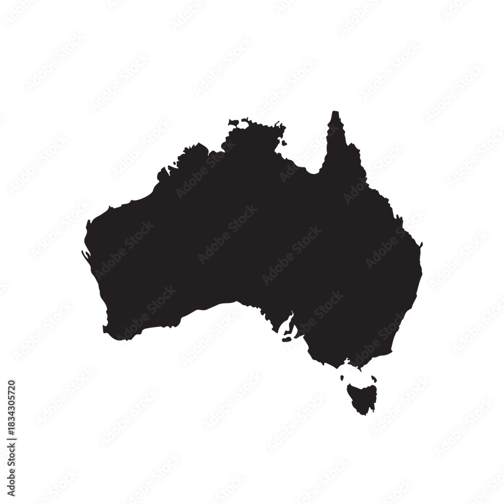 Obraz premium Solid black Australia map silhouette, flat vector, isolated on white