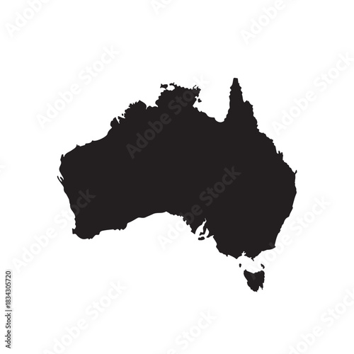 Solid black Australia map silhouette, flat vector, isolated on white