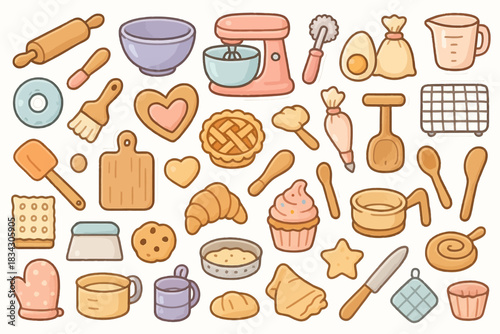 Colorful baking utensils and ingredients for pastry enthusiasts