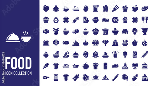 Solid Blue Food Icon Set with Modern Flat Minimal Style