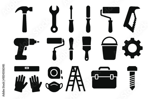 Silhouette collection of diy tools and equipment for home improvement projects