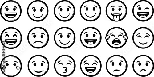 Expressive Emoji Faces Vector Bundle – Wide Range of Emotional Icons Including Happy, Sad, Crying, Shocked, Furious, Nervous, and Playful Reactions for Stickers and Social Media