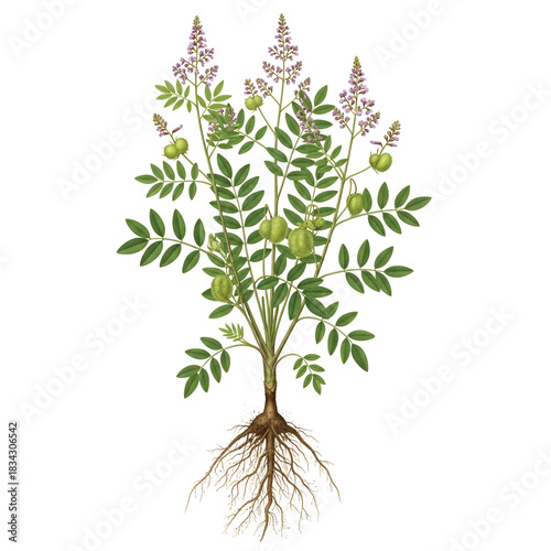 Glycyrrhiza Inflata Mature Plant with Roots and Small Purple Flowers