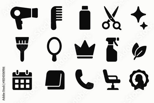 Hairdressing tools and accessories icons set