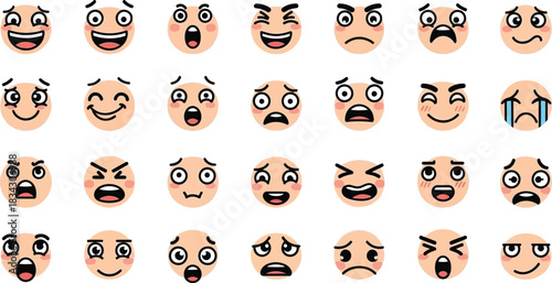 Complete Emoji Face Expression Set – Full Collection of Happy, Sad, Angry, Crying, Laughing, Surprised, Confused, and Emotional Reaction Icons for Digital Communication 