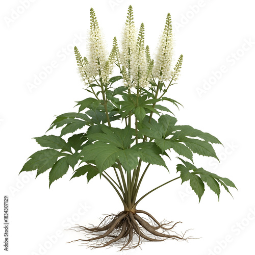 Cimicifuga Racemosa Plant with Roots and White Flowers