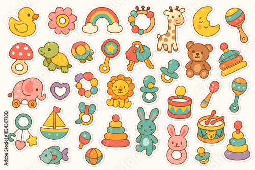 Colorful cute baby toys and animals stickers for kids' room decor
