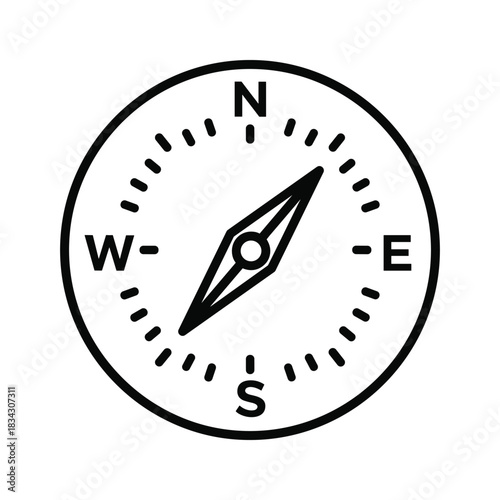 Outline Compass Icon for Navigation and Direction