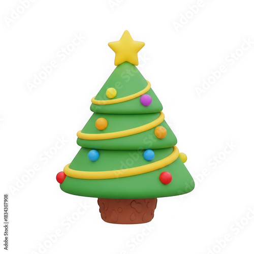 Wallpaper Mural Cartoon christmas tree with star and ornaments isolated on transparent background Torontodigital.ca