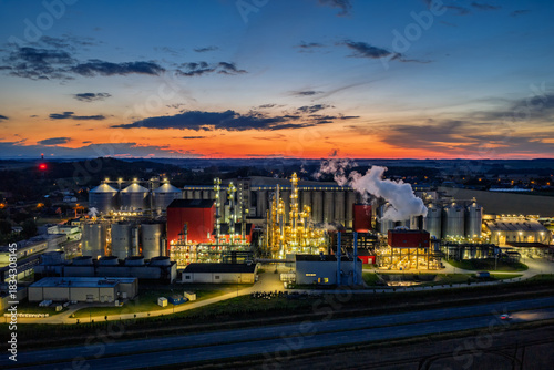 Quadro su tela Aerial drone view of methanol and ethanol factory plant