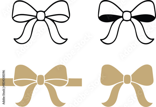 Vector Bow Graphic: Outline & Solid Shapes.