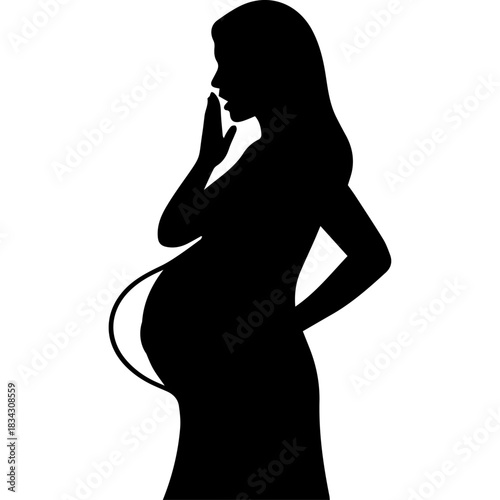 Pregnant silhouette of a woman with a baby's foot and heartbeat visible Vector