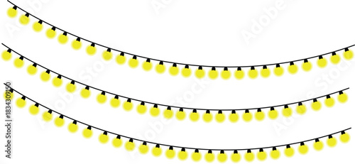 Three strands of glowing yellow string lights