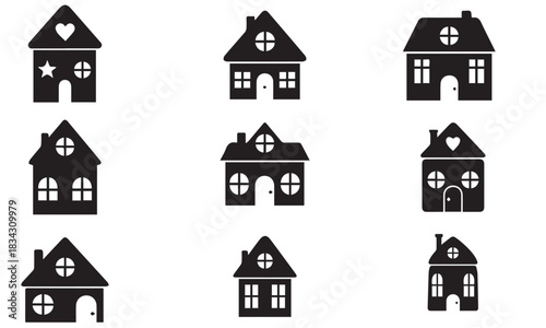 Set of vector house icons showing simple residential building designs