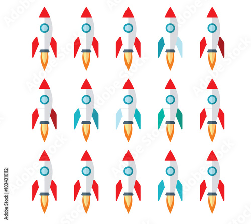 Colorful rocket icons arranged in seamless repeating pattern for creative project designs high resolution vector