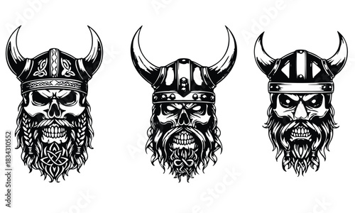 Tribal skull tattoo design with bold decorative lines