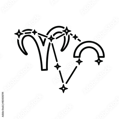Aries zodiac sign constellation outline with connected stars