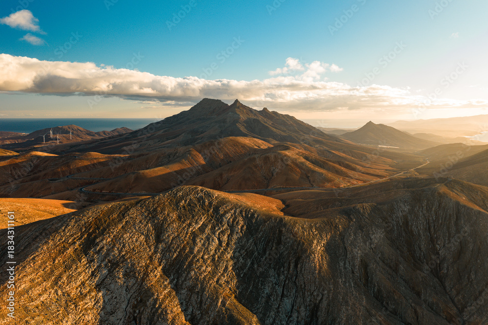 Naklejka premium The Jandía Natural Park and Montaña Cardón Natural Monument in Fuerteventura, Canary Islands, Spain