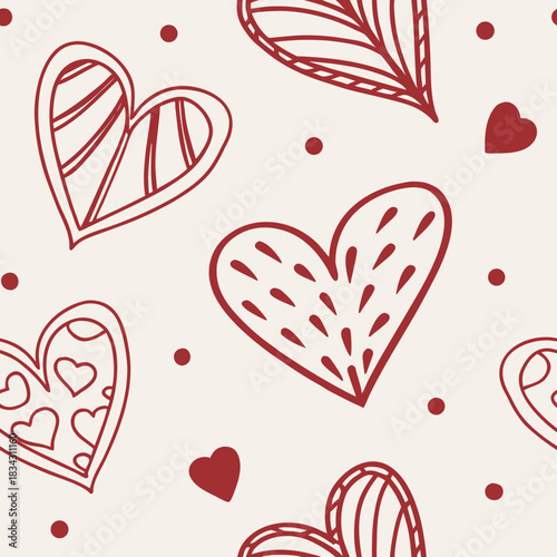 Seamless pattern hearts in hand drawn style, ideal for wrapping paper and wallpaper. Seamless pattern hearts create cozy, romantic backdrop, especially for Valentine's Day or invitations.