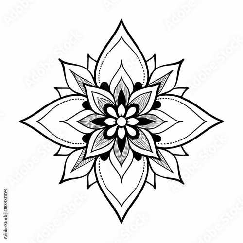 Intricate black and white mandala flower design