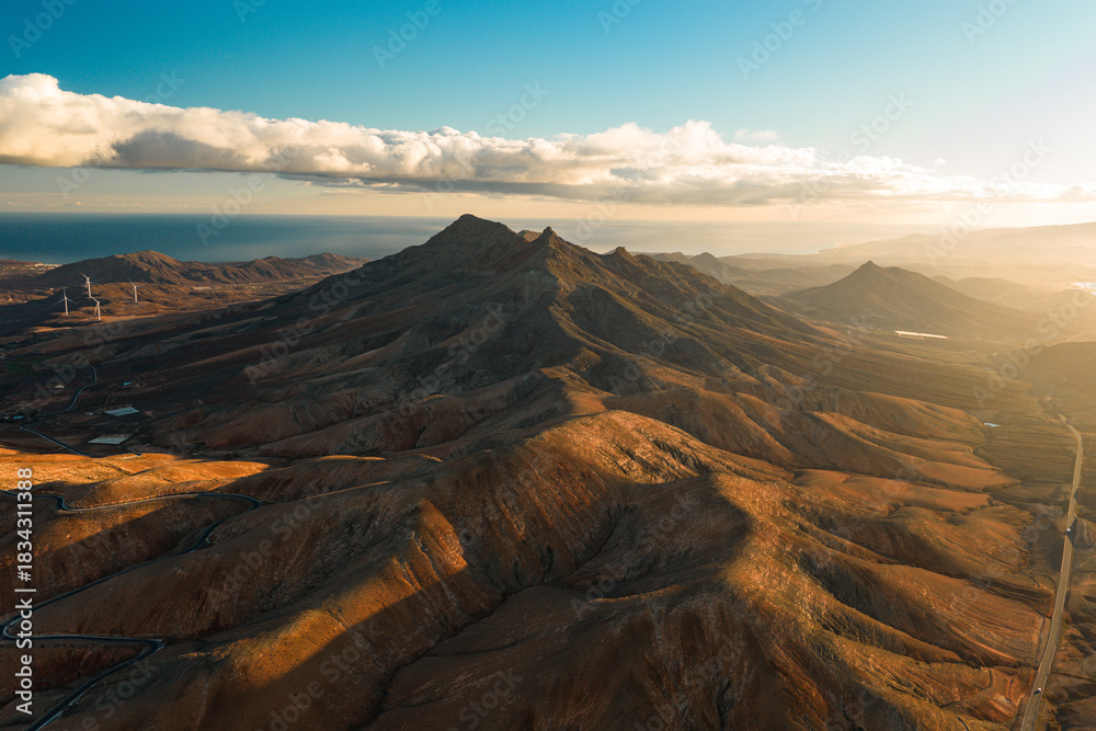 Fototapeta premium The Jandía Natural Park and Montaña Cardón Natural Monument in Fuerteventura, Canary Islands, Spain