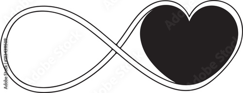 Black heart infinity symbol on white background love