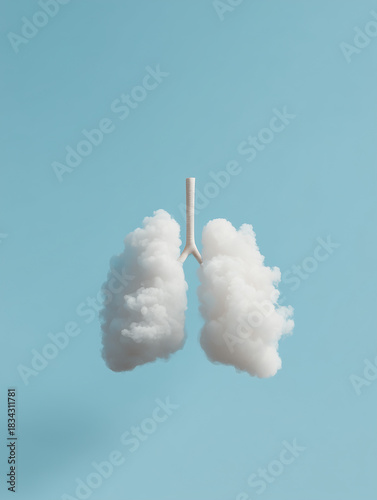 Light blue minimalist watercolor design for oncology Instagram post, showing lungs shaped like a soft cloud in a lightly cloudy sky, emphasizing the impact of air on health.
