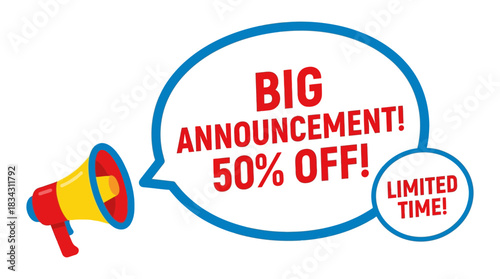 Big Announcement 50% Off Limited Time Sale Megaphone