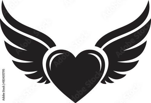Black heart with spread wings graphic symbol love