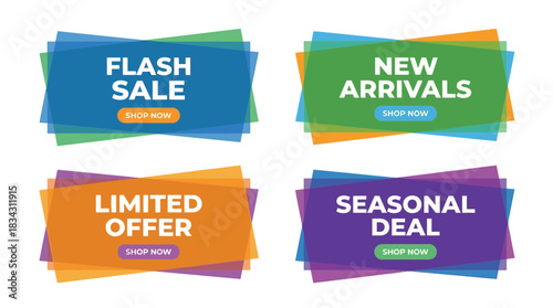 Promote your brand with these eye-catching flash sale, new arrivals, limited offer, and seasonal deal marketing banners