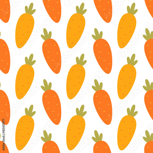Cartoon carrot seamless pattern. Vector repeating ornament useful for kitchen textile, fabric, gift paper, wallpaper, wrapping paper, digital paper, scrapbooking