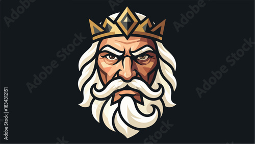 Illustration of a stern king with a golden crown and white beard.