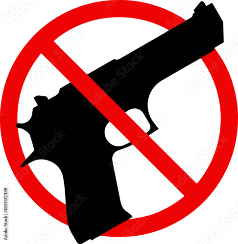 no gun prohibition sign, handgun warning vector symbol graphic
