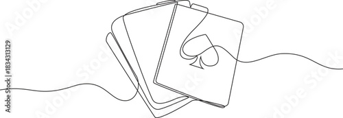 Minimalist One Line Art of a Stack of Playing Cards with Spade,Card Games Line Art vector illustration,Continuous Line Art Cards with Heart