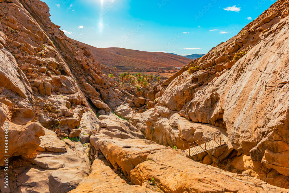 Naklejka premium Barranco de las Peñitas, Betancuria Rural Park in Fuerteventura, Canary Islands