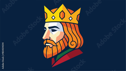 Stylized King Portrait with Golden Crown and Beard.