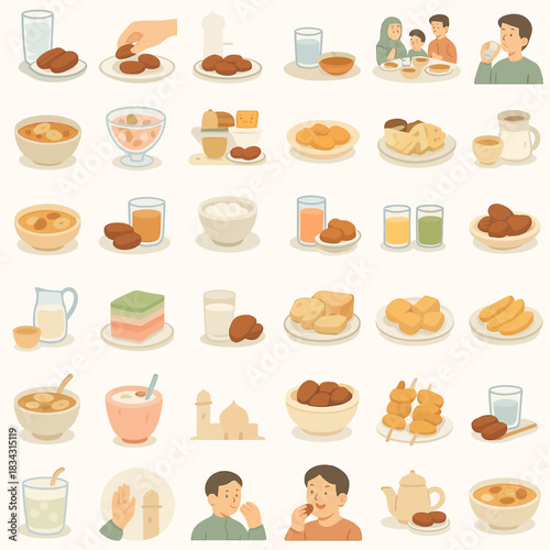 description,Food and drink icons collection with meals snacks beverages and desserts in flat vector style ideal for menu design apps websites and culinary projects
