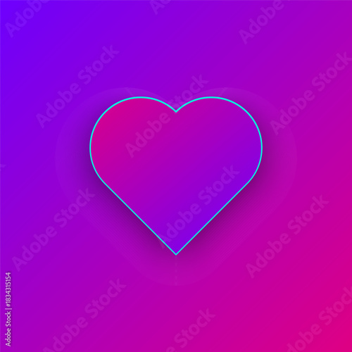 Vibrant neon heart shape centered on bold purple pink gradient background