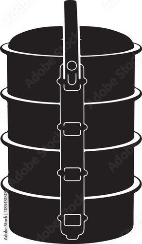 Black silhouette of a stacked food carrier with a handle